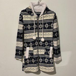 Fuzzy Holiday Snowflakes Zip Cardigan